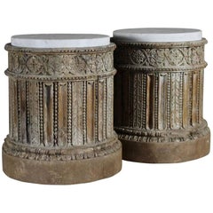 18th Century Pair of English Table Pedestals with Marble Tops 