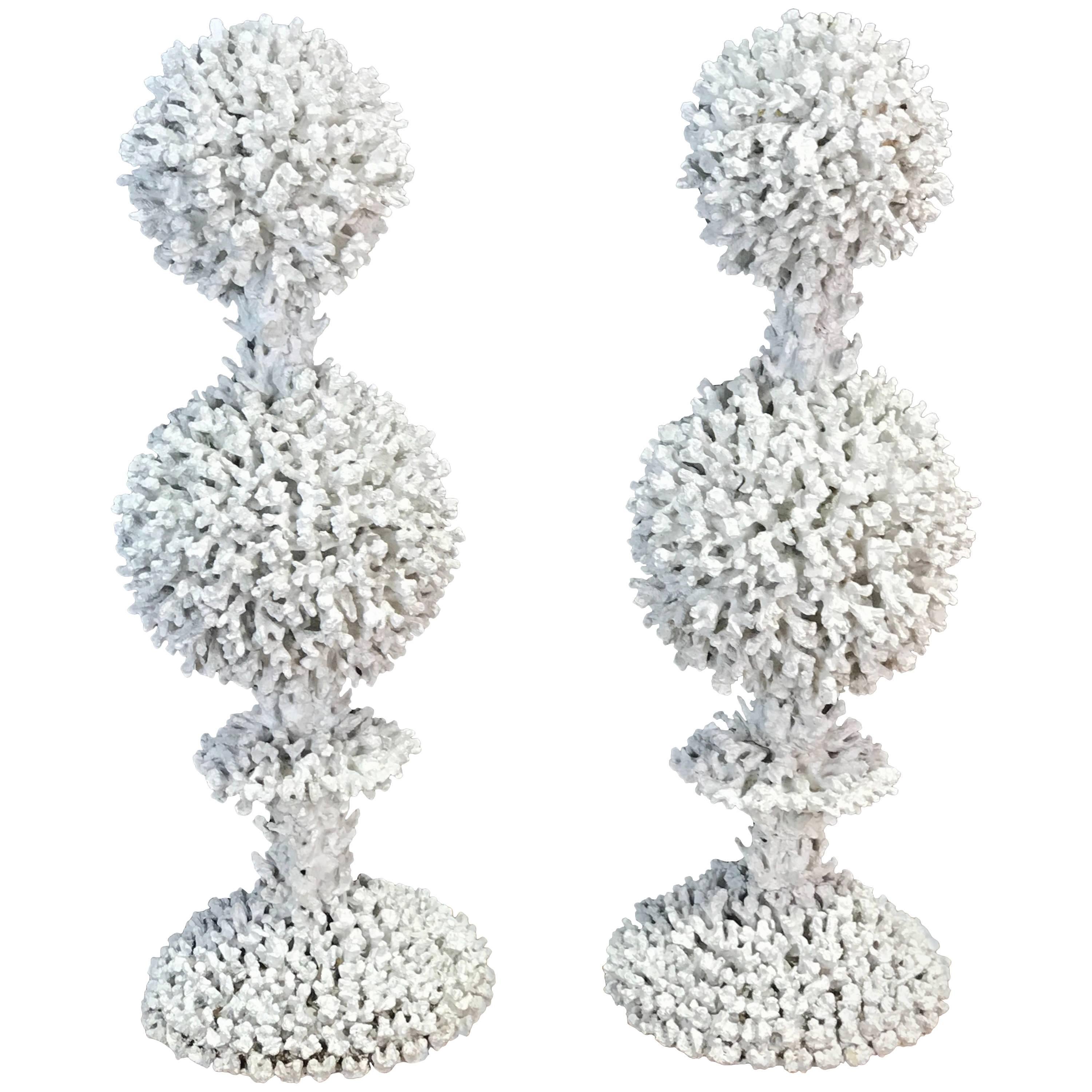 Pair of French White "Branch Coral" Topiaries
