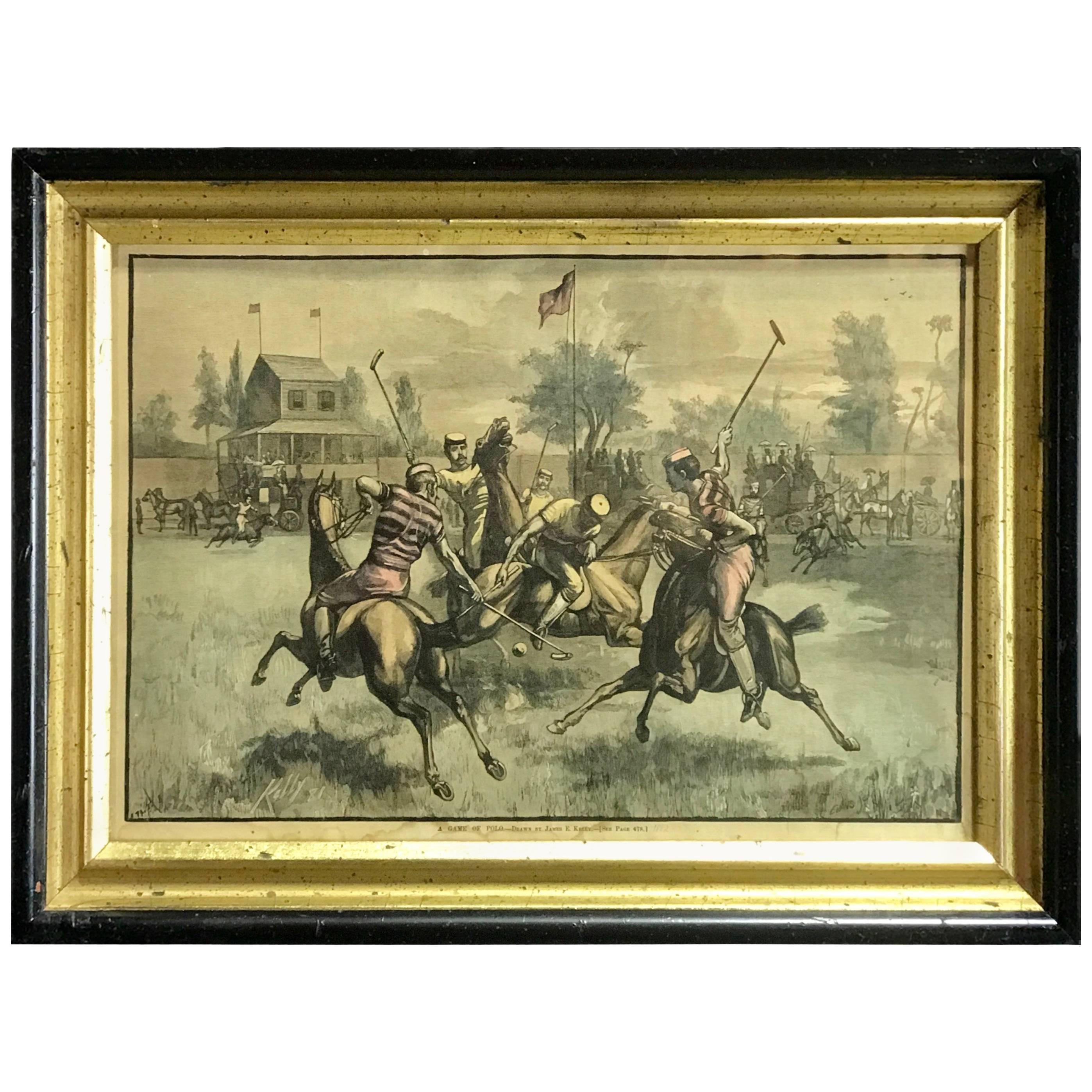 19th Century Colored Print "A Game of Polo"