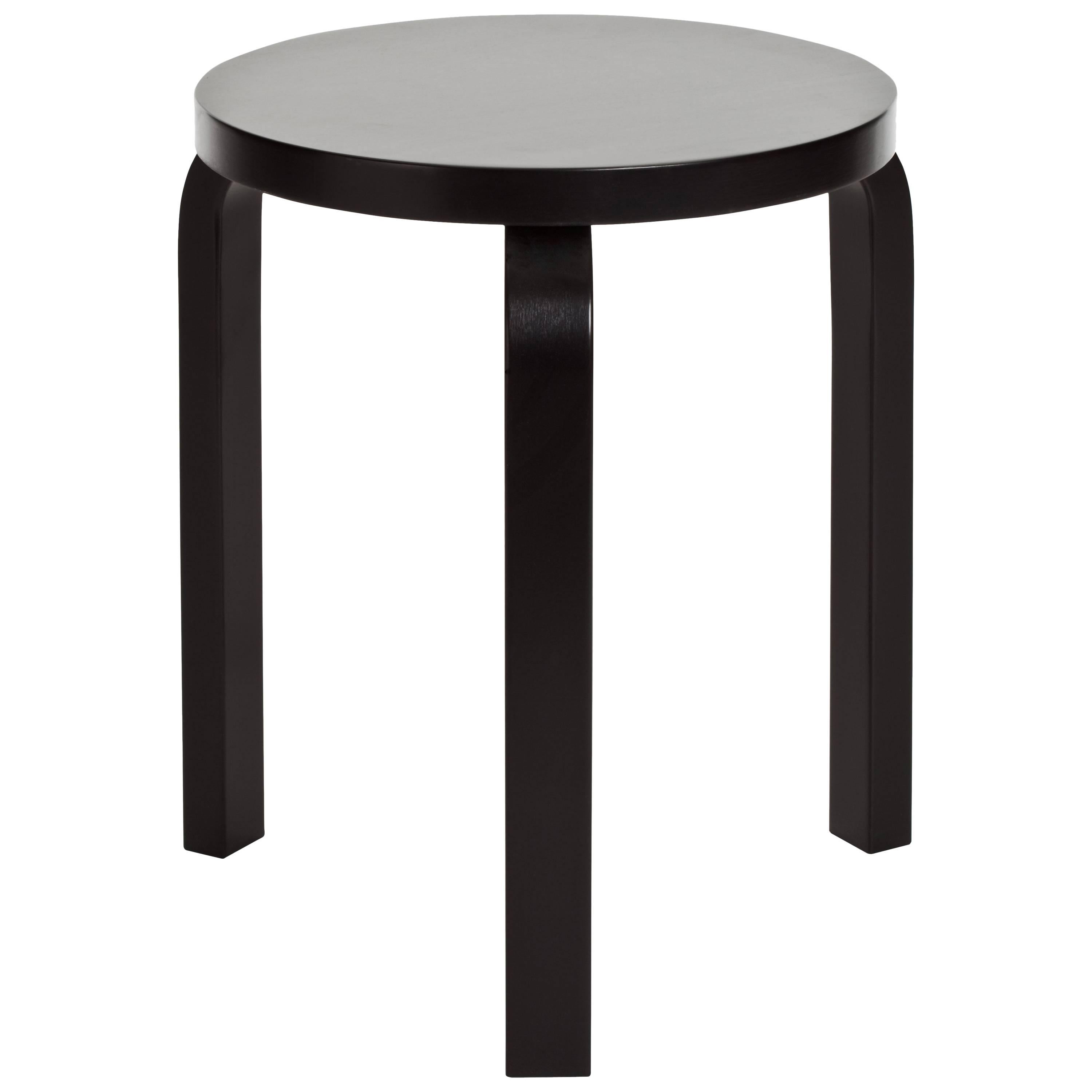Authentic Stool 60 in Birch with Black Lacquer by Alvar Aalto & Artek For Sale