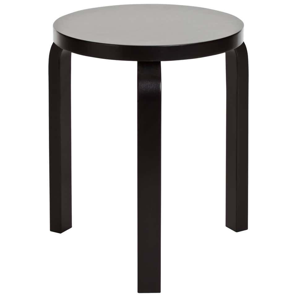 Authentic Stool 60 in Birch with Black Lacquer by Alvar Aalto and Artek ...