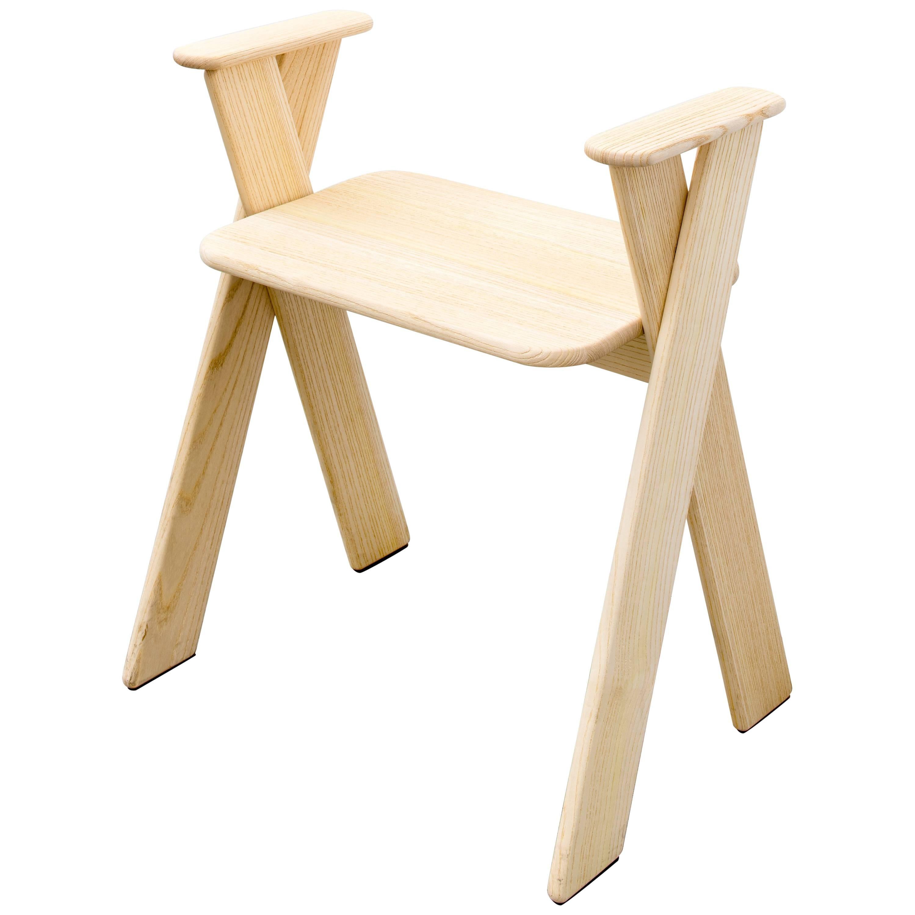 Apart Stool or Chair in Brushed Ash with Armrests and Crossed Legs For Sale