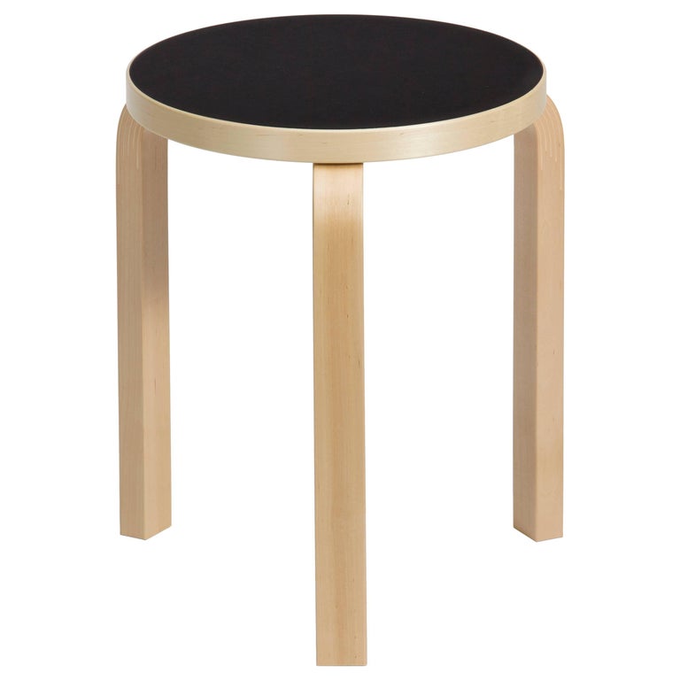 Authentic Stool 60 in Birch with Black Linoleum Seat by Alvar Aalto and ...
