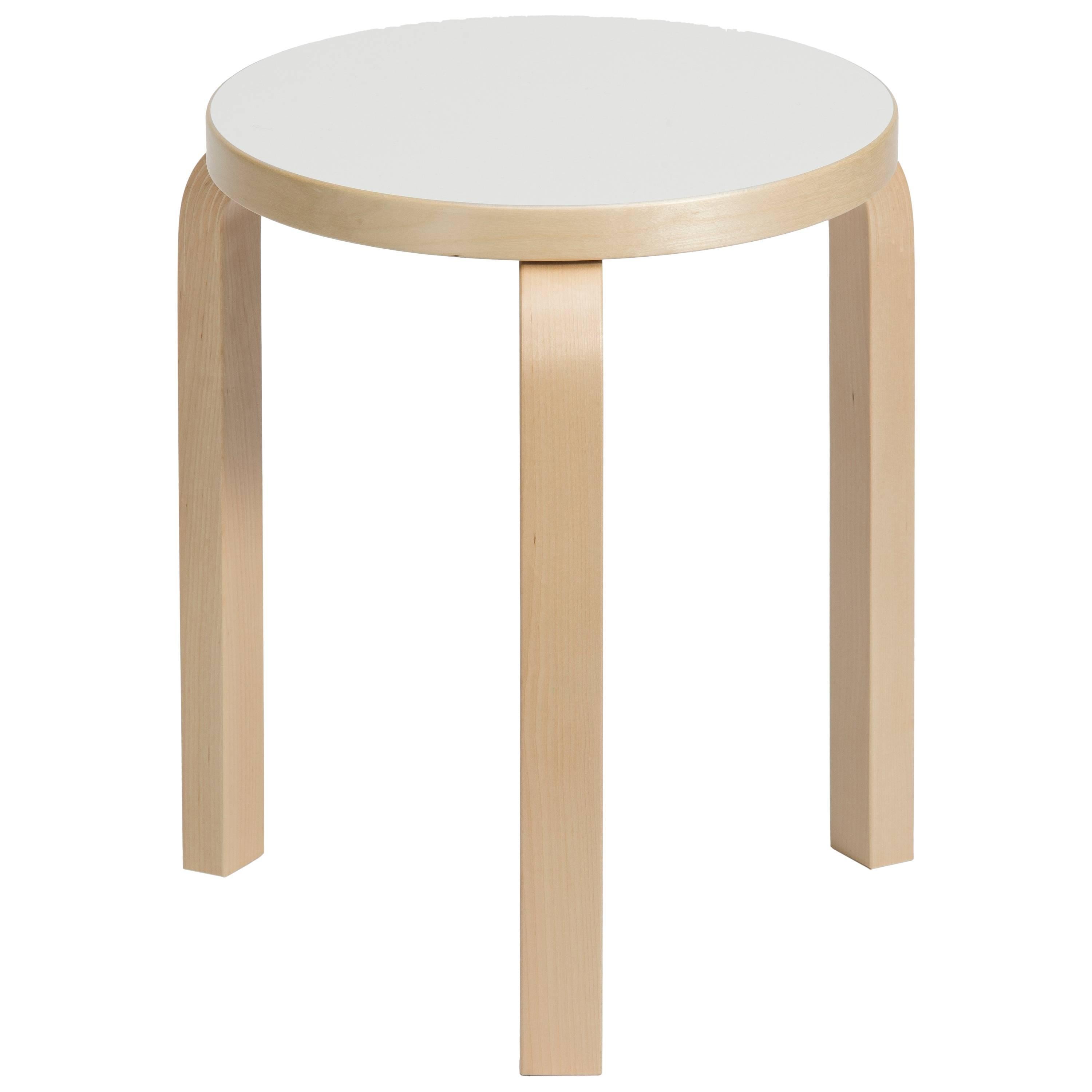 Authentic Stool 60 in Birch with White Laminate Seat by Alvar Aalto & Artek For Sale