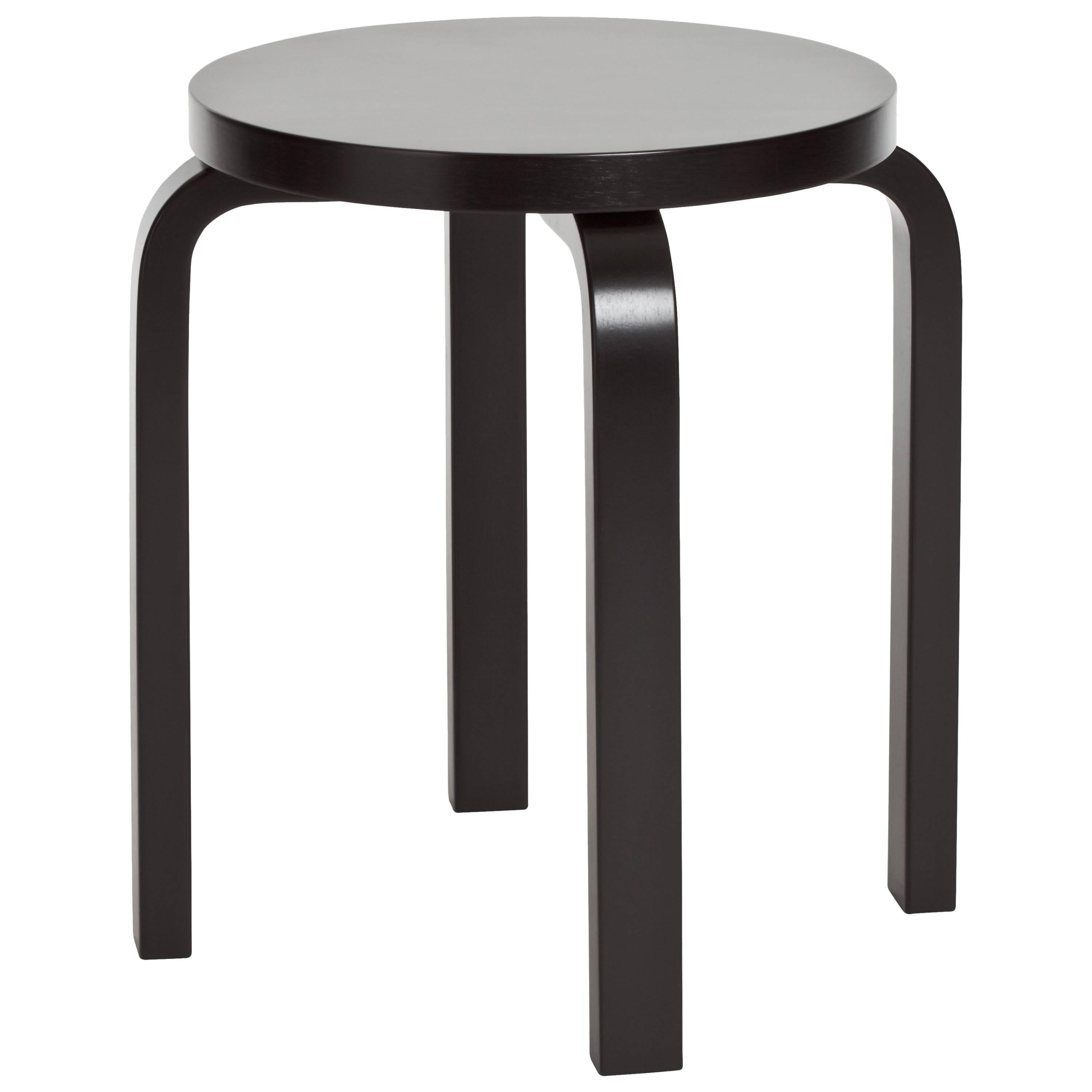 Authentic Stool E60 in Birch with Black Lacquer by Alvar Aalto & Artek For Sale