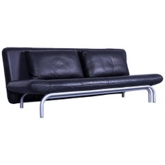 Rolf Benz Sofa Designer Leather Black Three-Seat Sofa-Bed