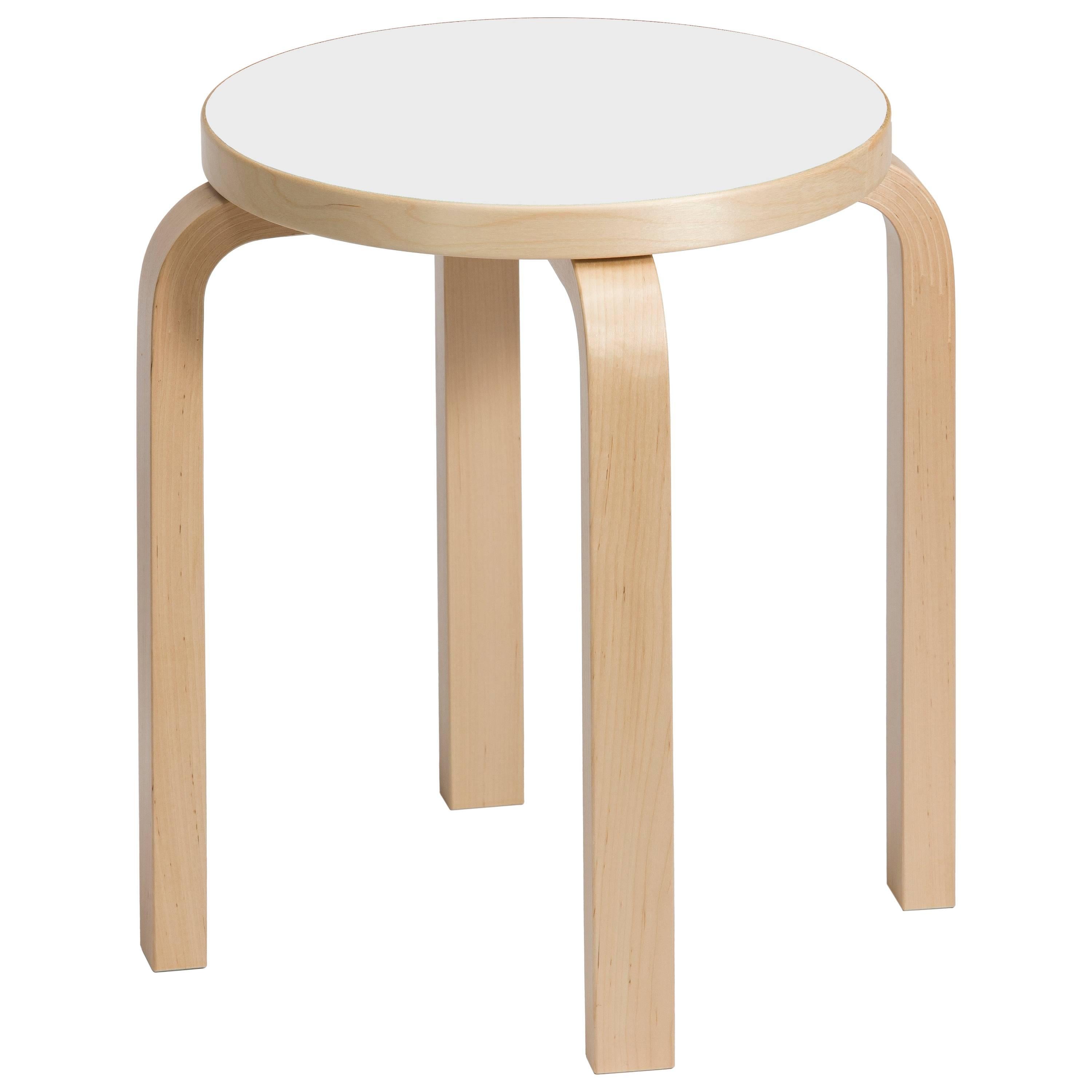 Authentic Stool E60 in Birch with White Laminate Seat by Alvar Aalto & Artek For Sale