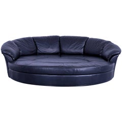 Nieri Planet Designer Sofa Leather Black Four-Seat Couch Foot-Stool