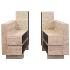 BDC Side Table in Travertine and Alucore, Left or Right