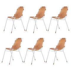Set of Six "Les Arcs" Chair in Natural Leather by Charlotte Perriand