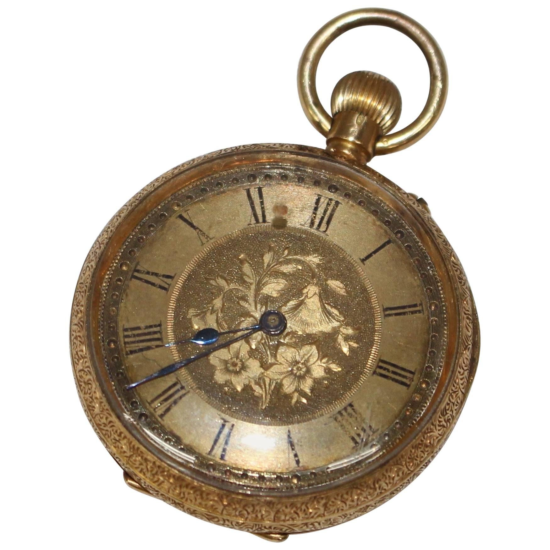Ladies Engraved 18 Carat Gold Late Victorian Pocket Watch