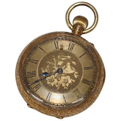 Antique Ladies Engraved 18 Carat Gold Late Victorian Pocket Watch