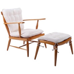 Armchair Lounge Chair Ottoman by Anna-Lülja Praun, Wood Velvet Velour, 1950s