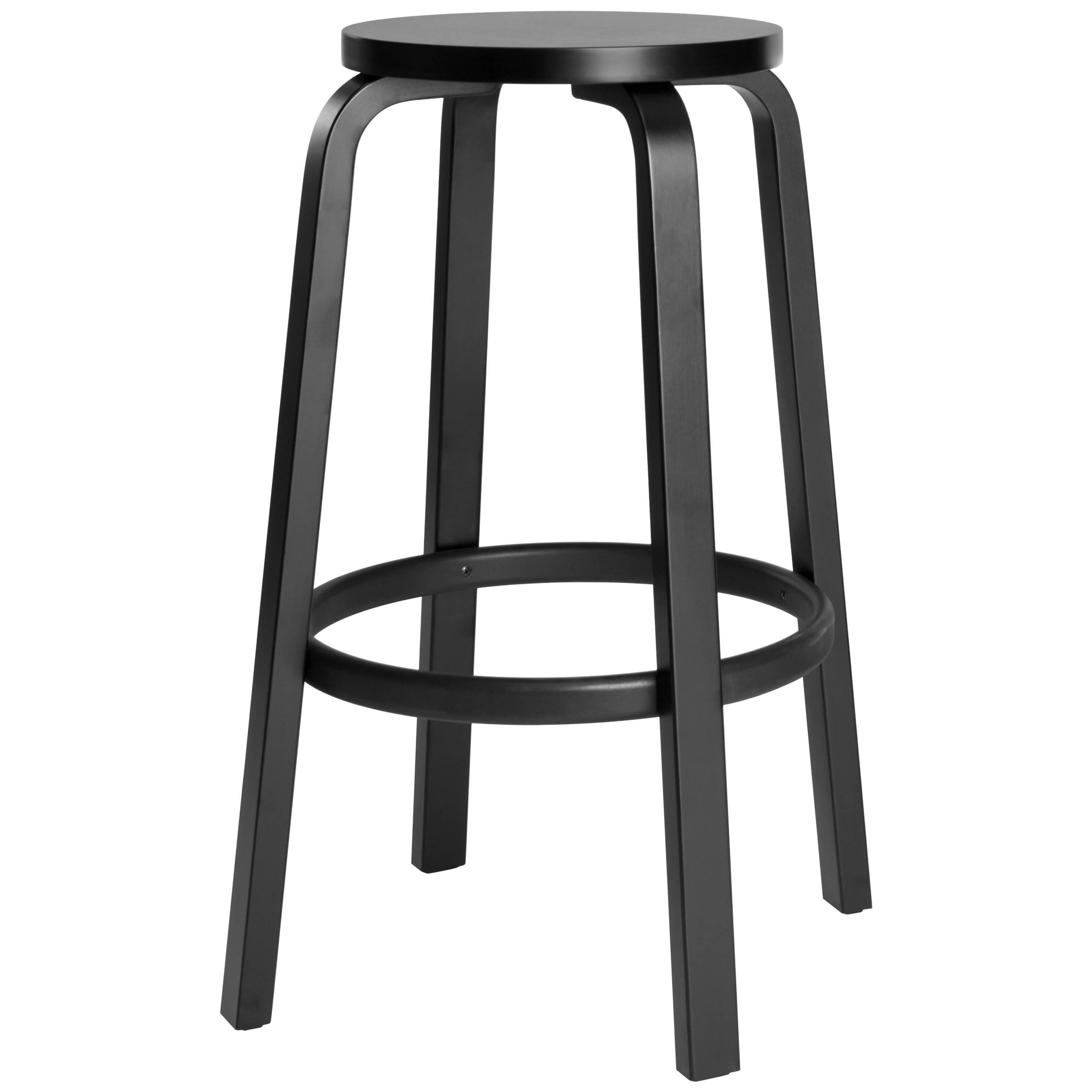 Authentic High Stool 64 Bar Stool in Black Lacquer by Alvar Aalto & Artek For Sale