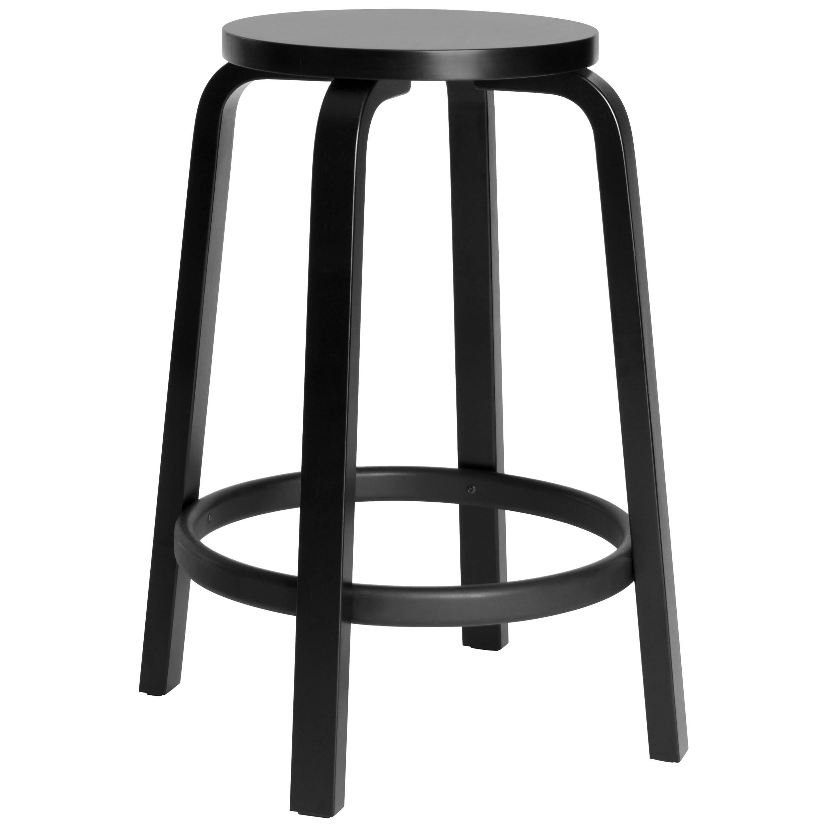 Authentic High Stool 64 Counter Stool in Black Lacquer by Alvar Aalto & Artek For Sale