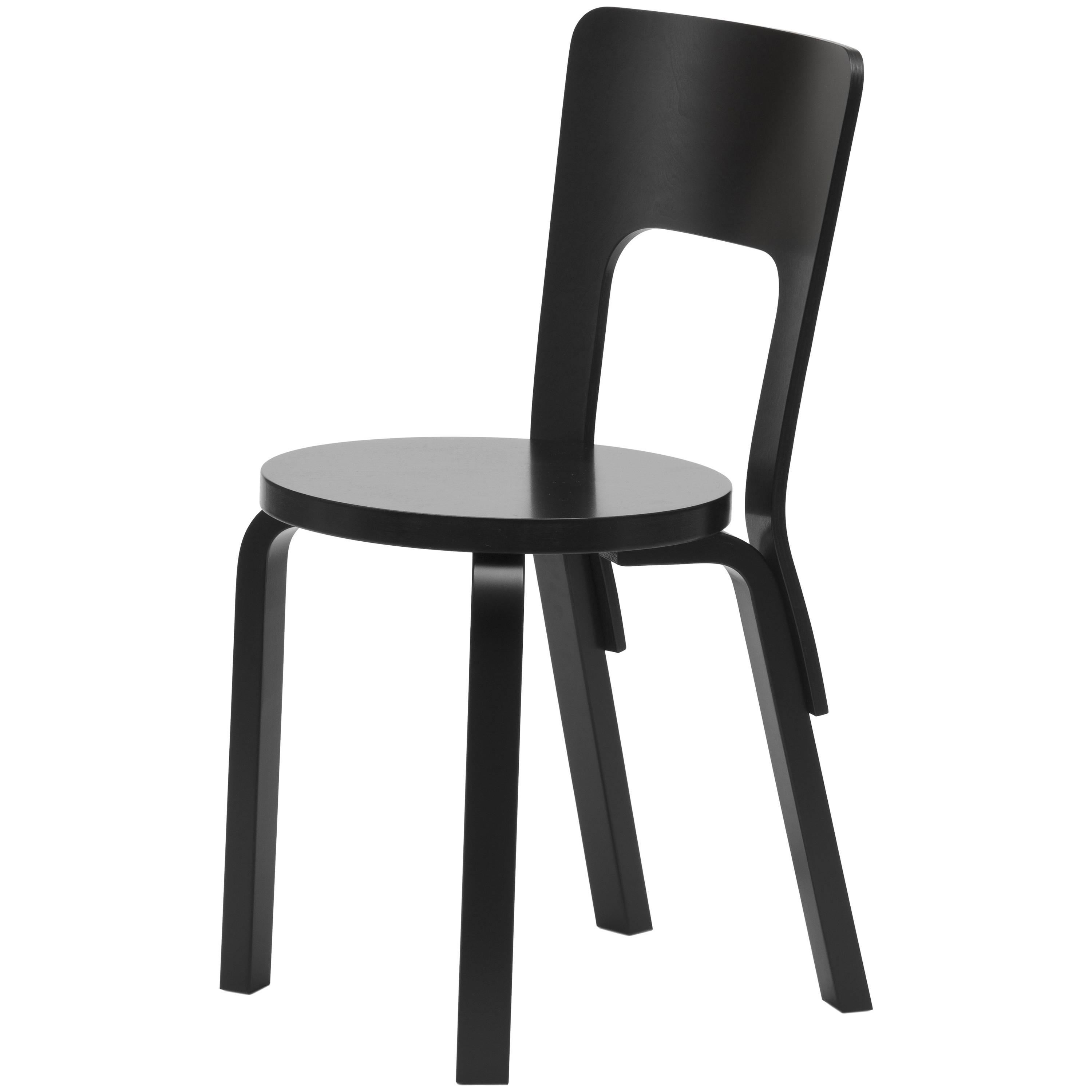 Authentic Chair 66 in Birch with Black Lacquer by Alvar Aalto & Artek For Sale