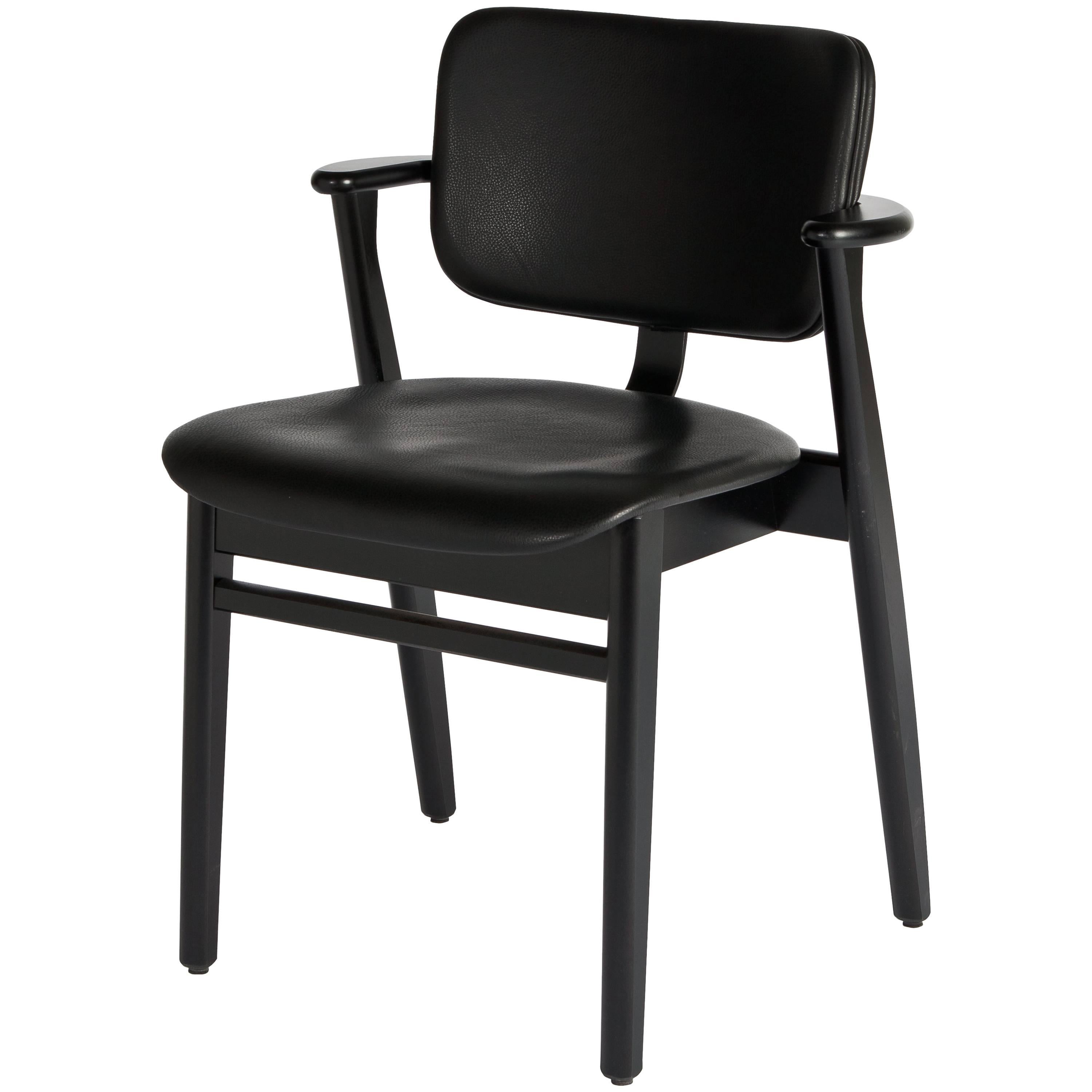 Authentic Domus Chair in Black & Upholstered Leather by Imari Tapiovaara & Artek For Sale