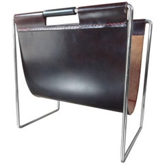 Chrome and Leather Magazine Rack Made by Brabantia Holland