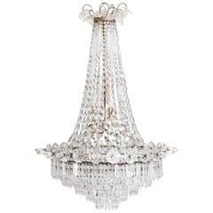 Large 1920s English Silver Gilt and Crystal Waterfall Base Festoon Chandelier