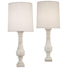 Pair of Carved Marble Baluster Lamps