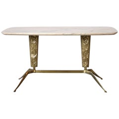Tavolo da divano italiano del Mid Century con piano in marmo venato, 1950