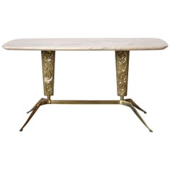 Italian Mid Century Sofa Table with veined Marble Top, 1950