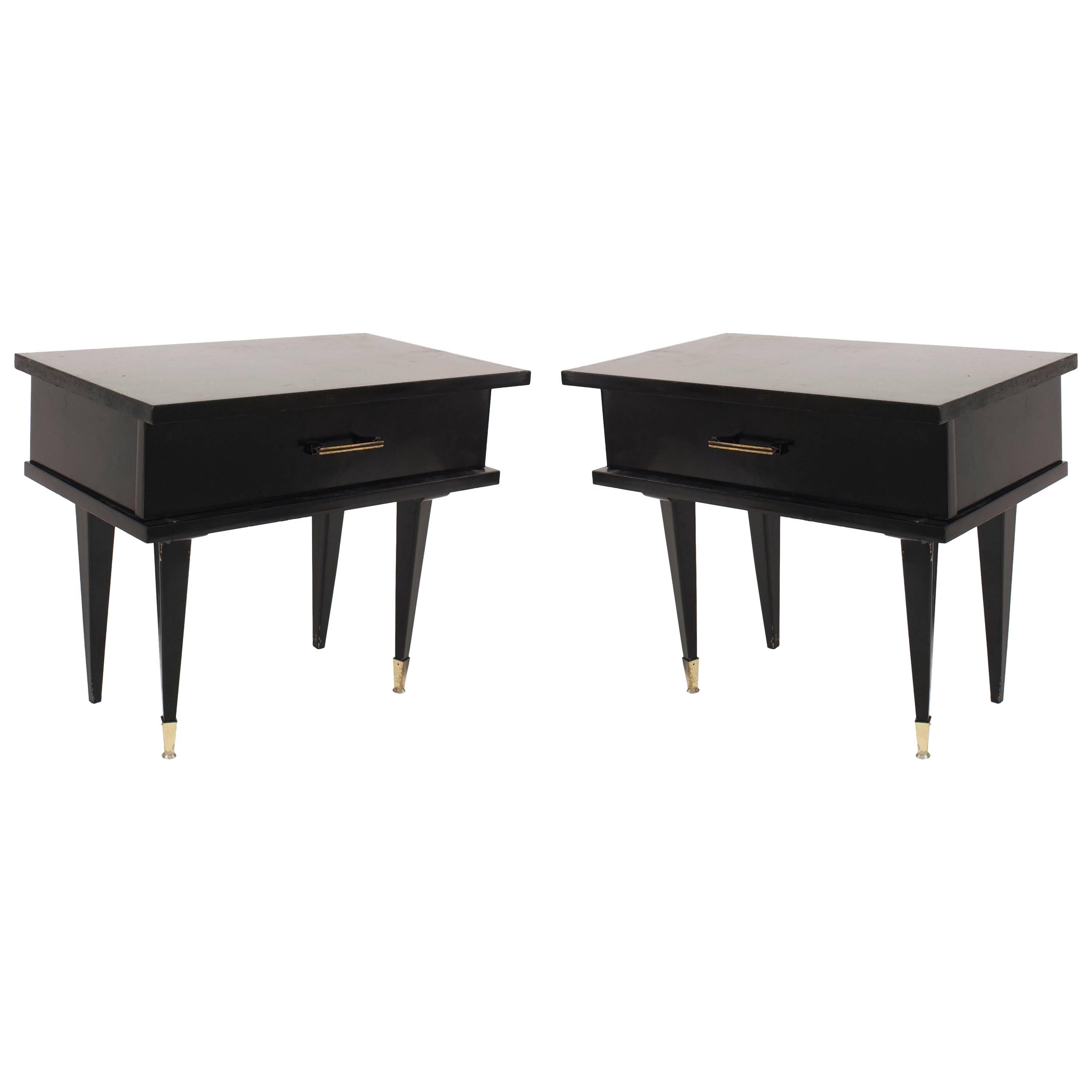 Pair of French 1950s Ebonized Low Bedside or End Tables