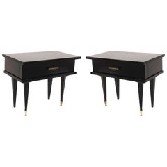 Pair of French 1950s Ebonized Low Bedside or End Tables
