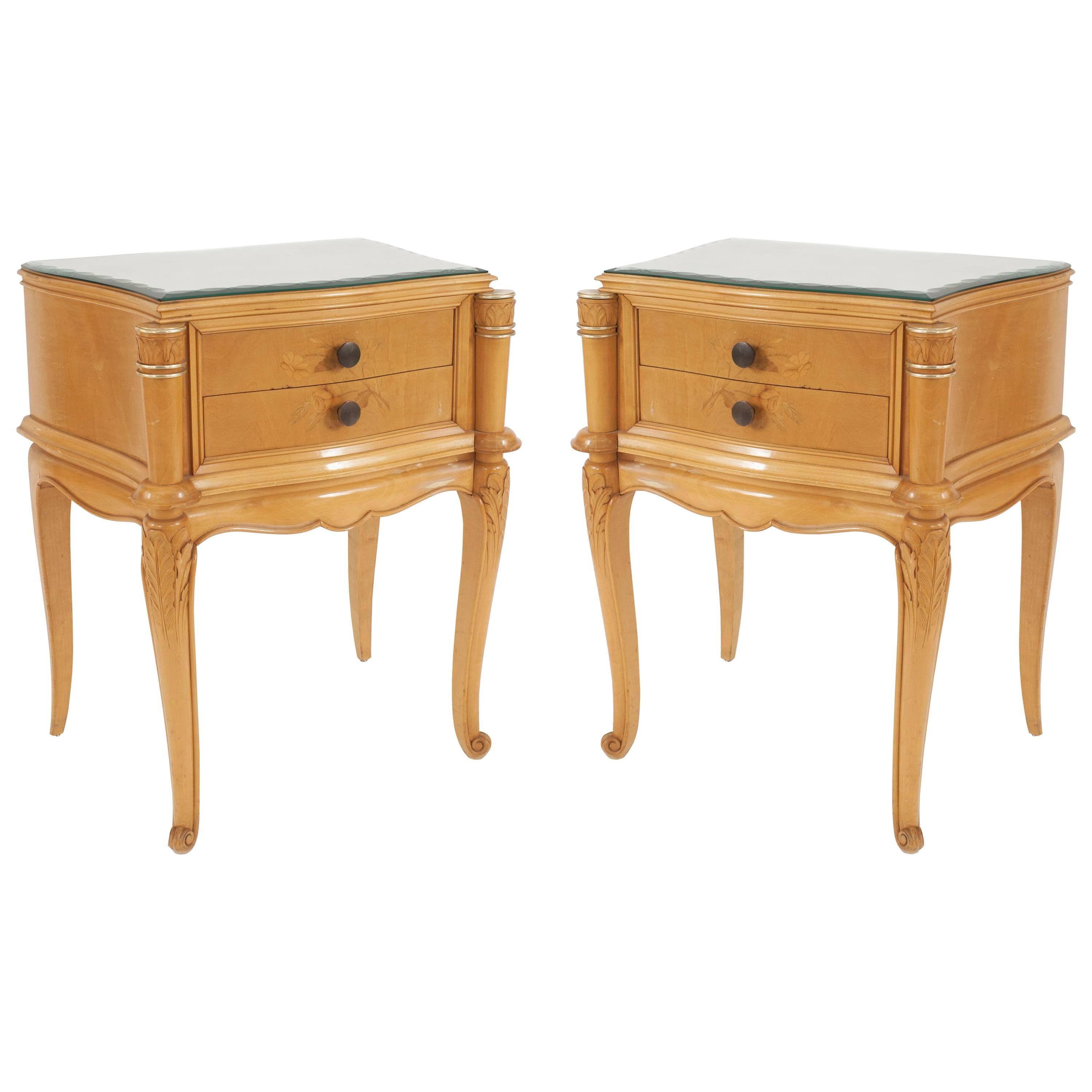 Pair of French Mid-Century Maple End Tables