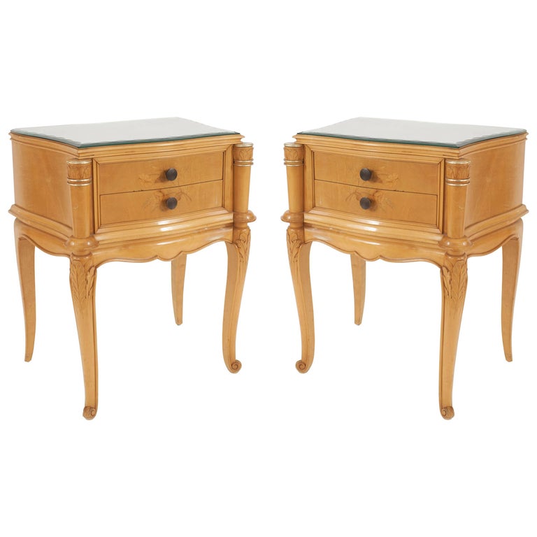 Pair of French MidCentury Maple End Tables For Sale at 1stDibs