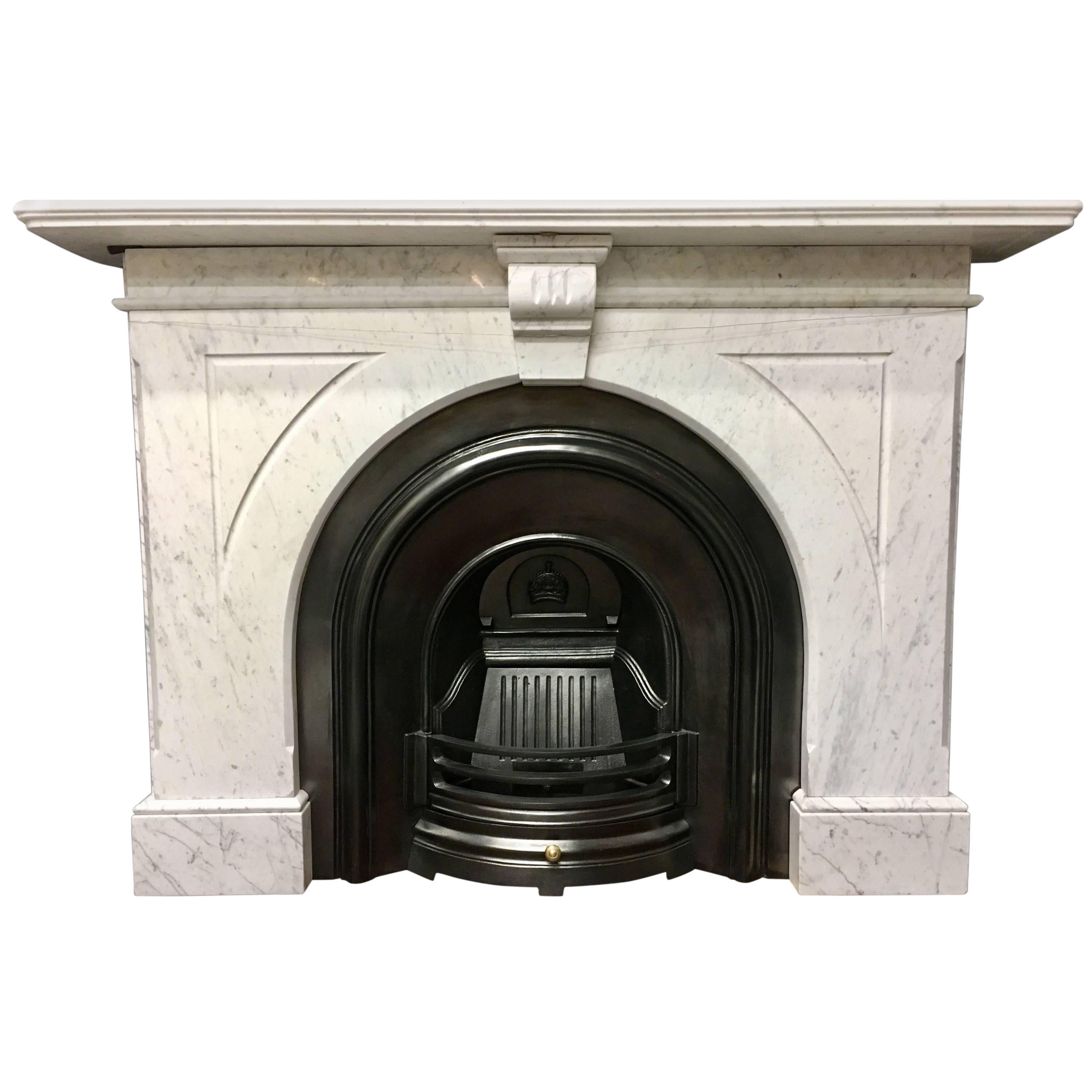 Antique Victorian 19th Century Arched Marble Fireplace Surround