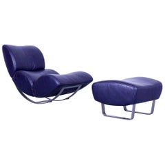 Koinor Jetlag Designer Leather Lounger Chair Set Purple Leather Function