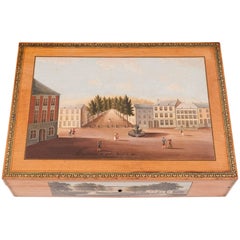 Antique Painted Belgian Spa Birch Sewing Box, 18th Century