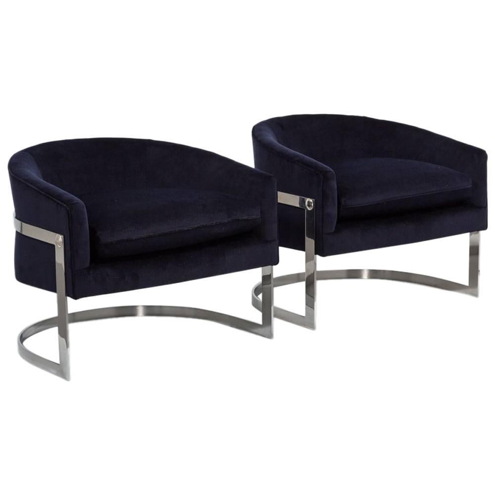 Pair of Milo Baughman Steel Framed Tub Armchairs 1970s For Sale