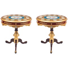 Pair of French Ormolu and Sèvres Style Porcelain Occasional Side Tables