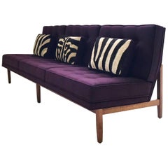 Retro Florence Knoll Sofa Restored in Loro Piana Aubergine Cashmere