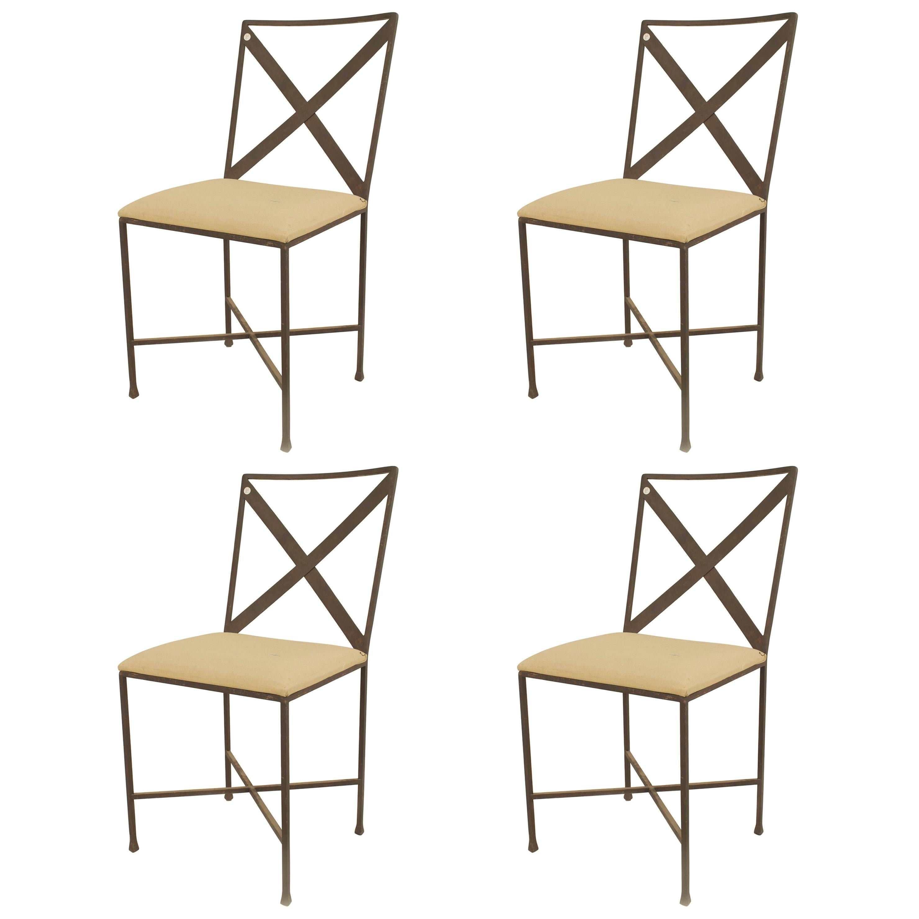 Set of 4 American Mid-Century Steel Frame Chairs For Sale