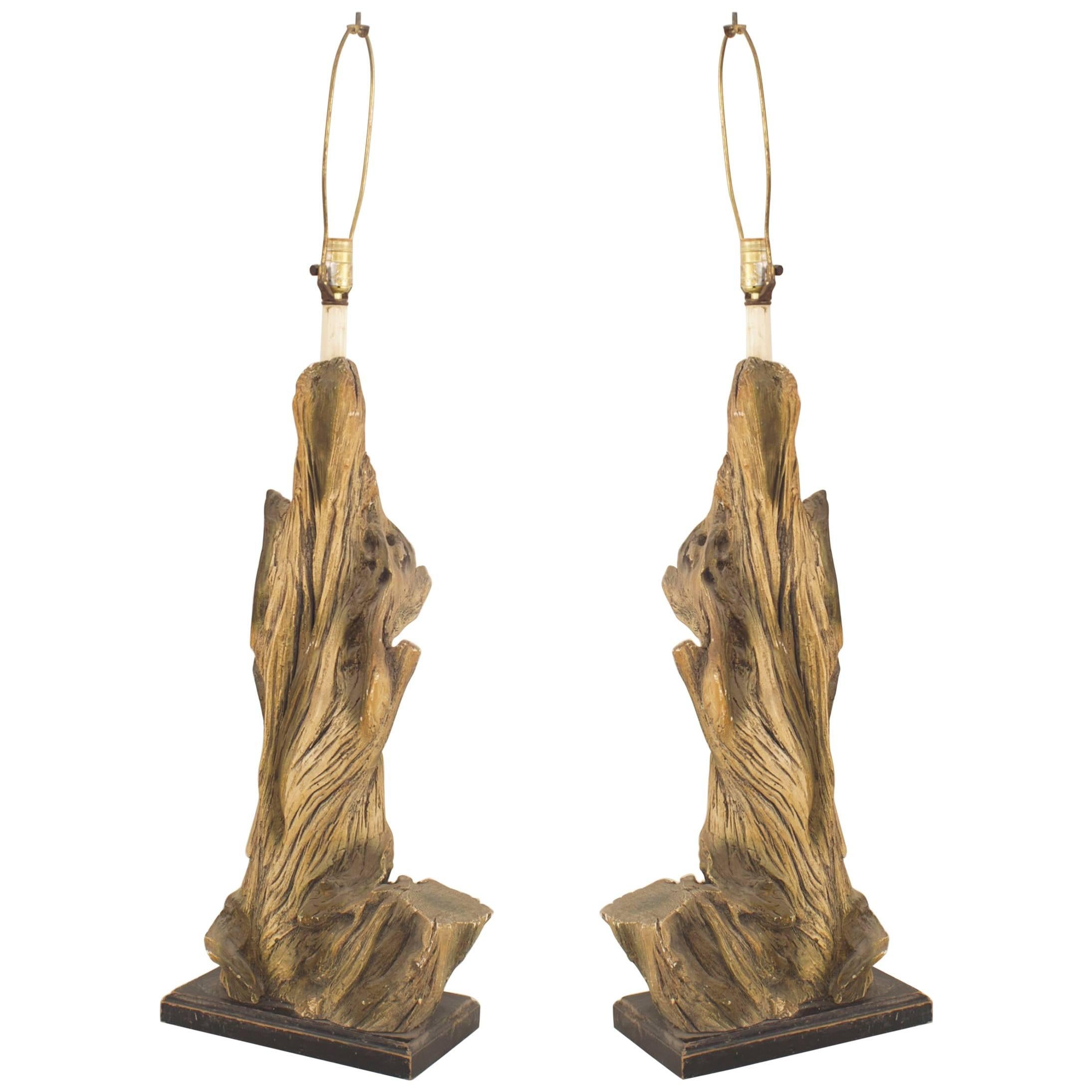 Pair of American Mid-Century Faux Driftwood Table Lamps For Sale