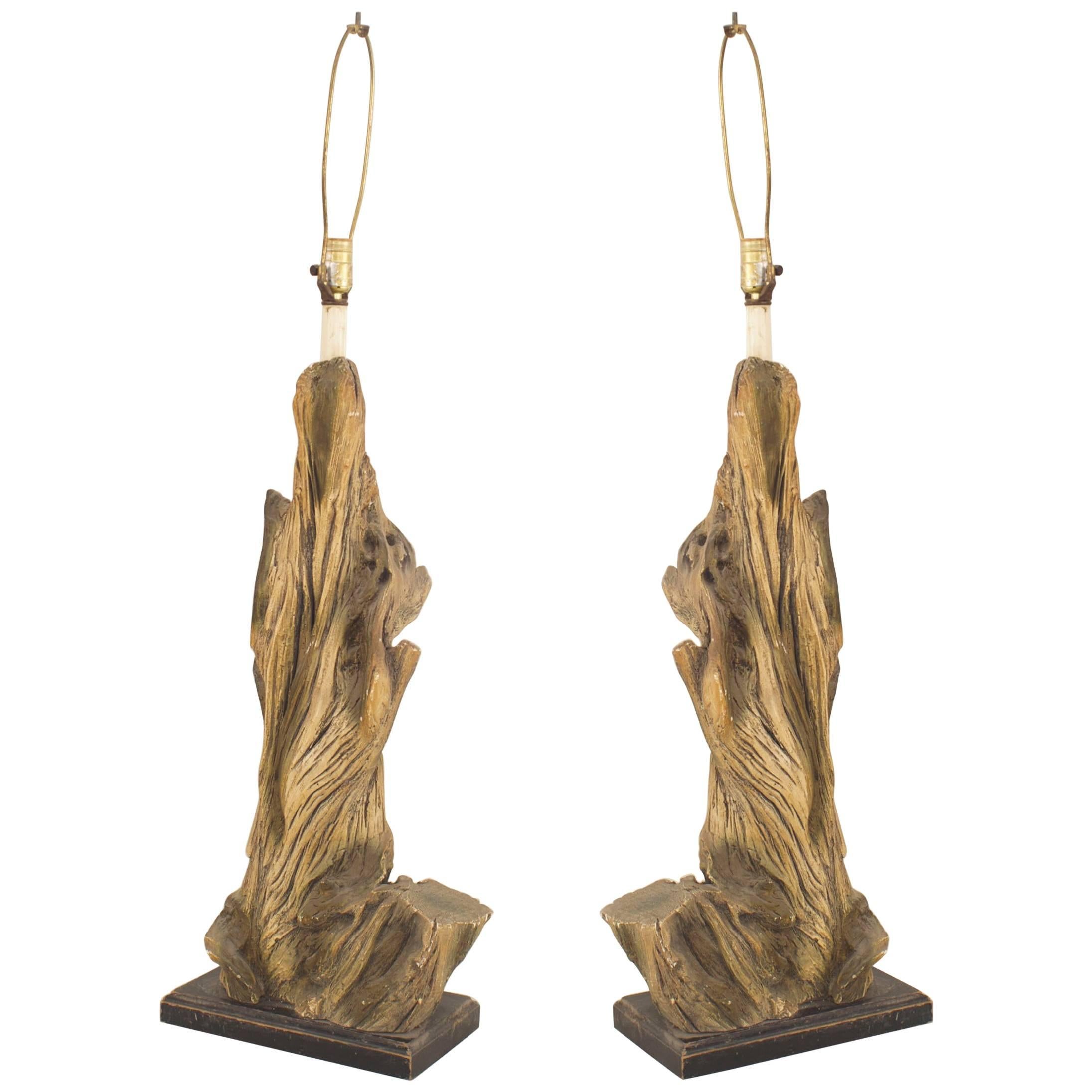 Pair of American Mid-Century Faux Driftwood Table Lamps