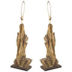 Pair of American Mid-Century Faux Driftwood Table Lamps