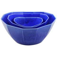 Nesting Bowl Cobalt Serving Bowl Set Modern Contemporary Glazed Porcelain