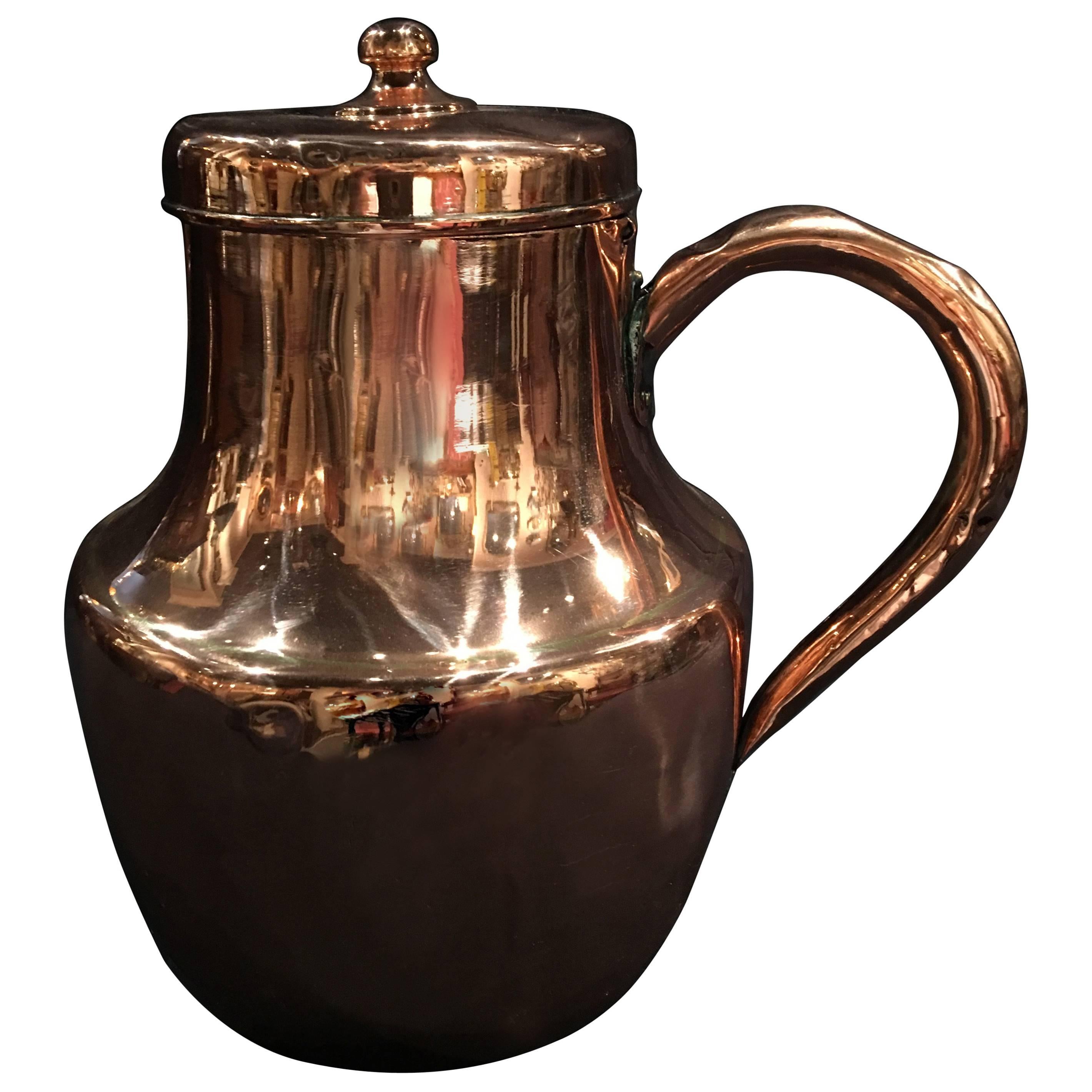 French Polished Copper Pitcher or Jug with Handle, 19th Century