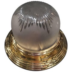 French Brass Cut Blown Glass Plafonnier 'Ceiling Light', 20th Century