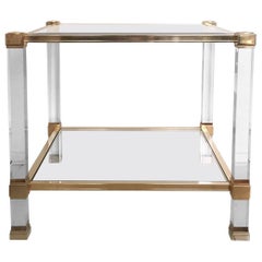 Pierre Vandel, Square Lucite and Glass Coffee Table, Side Table, 1970s