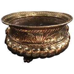 French Polished Brass Round Jardiniere or Planter on Feet, 19th Century