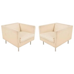Pair of Mid-Century Beige Upholstered Armchairs