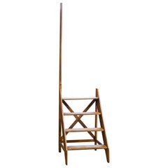 Antique Wooden Library Ladder with Handle