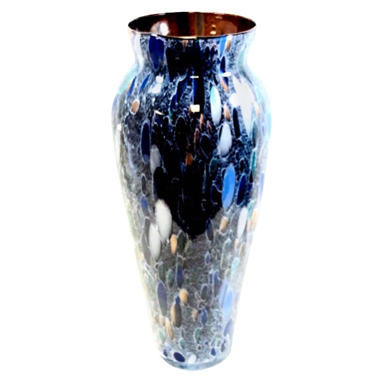 Murano Signed Blue, Gold, Dark Tone Vase For Sale at 1stDibs