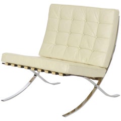 Italian Modern White Leather Barcelona Lounge Chair after Mies van der Rohe