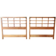 Vintage Baker Furniture Milling Road Midcentury Campaign Twin Size Headboards, Pair